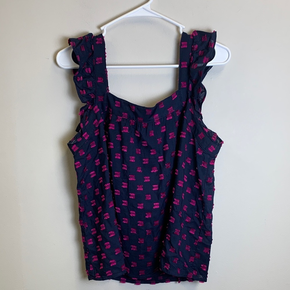 LOFT Black and Pink Ruffled Blouse